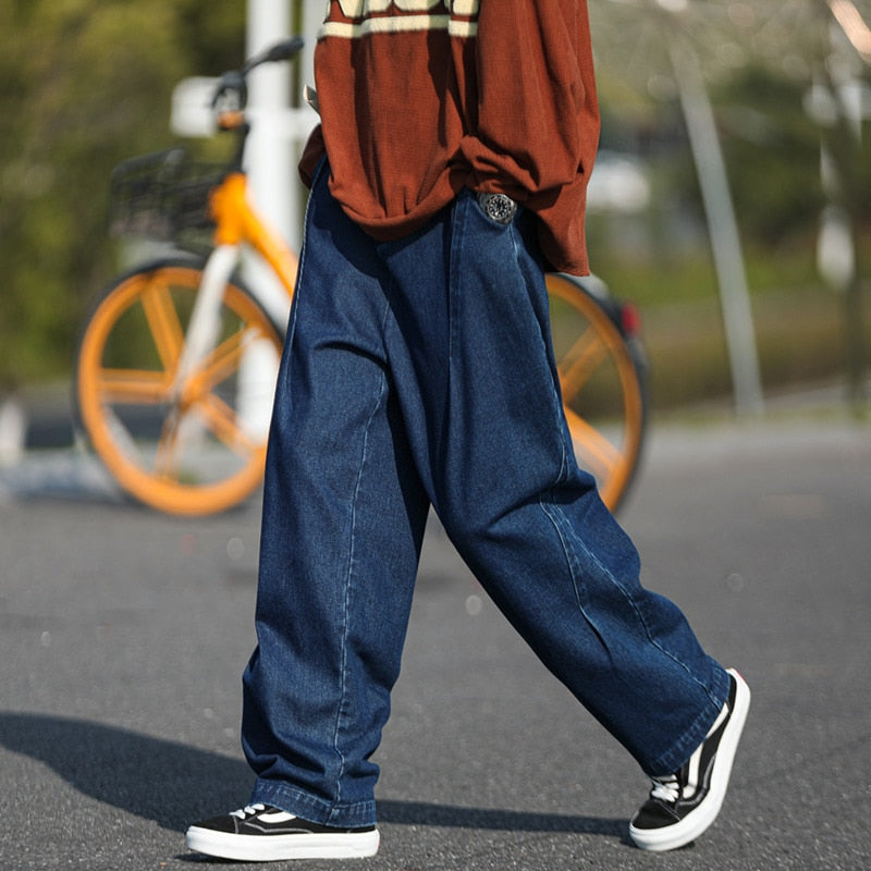 sanyamk Blue/Black Baggy Jeans Men Fashion Casual Oversized Wide Leg Jeans Men Streetwear Hip Hop Straight Denim Pants Mens Trousers
