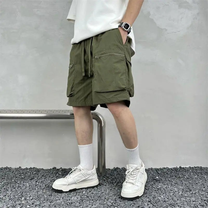 sanyamk Men Trendy Vintage Casual Streetwear Oversize Cargo Short Pants Y2K 2024 Summer Solid Quick Dry Multi Pocket Sports Beach Shorts