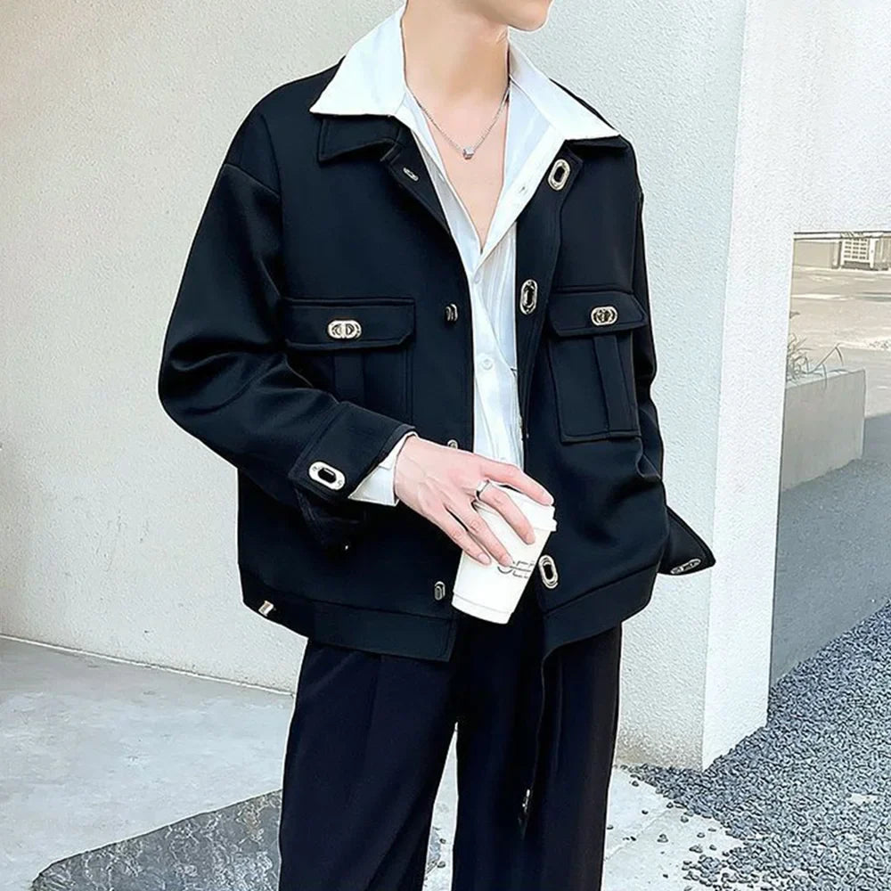 sanyamk Mens Y2k Metal Decoration Casual Workwear Style Jacket Daily Personality Japanese Youth Trend Jacket Men'S Clothing 2024 New