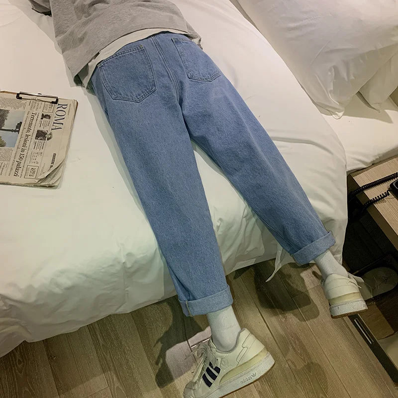 BONSIR - Streetwear Baggy Jeans New Spring Summer Men Korean Fashion Loose Straight Wide Leg Pants Male Clothing Light blue