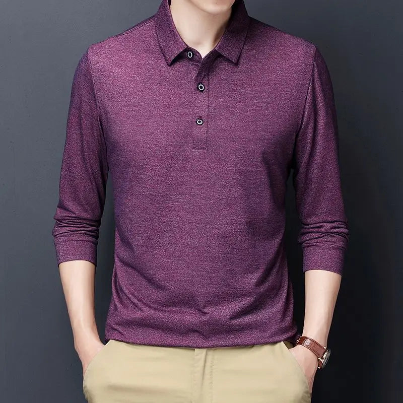 sanyamk Autumn Winter KPOP Fashion Style Harajuku Slim Fit Ropa Hombre Loose Casual All Match Undershirt Solid Button Lapel POLO Shirt