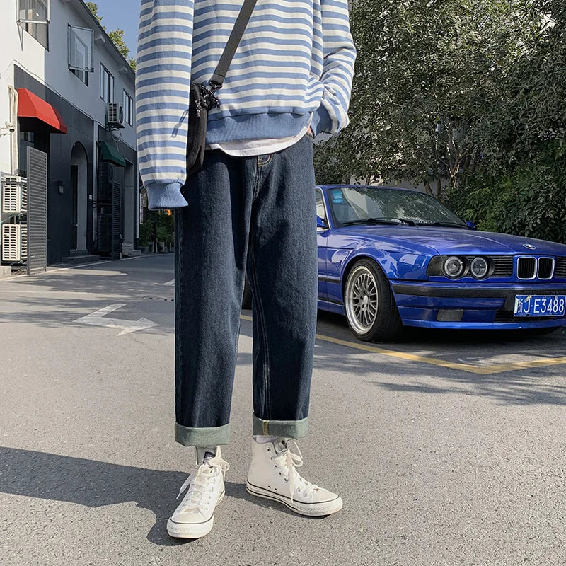 BONSIR - Streetwear Baggy Jeans New Spring Summer Men Korean Fashion Loose Straight Wide Leg Pants Male Clothing Light blue