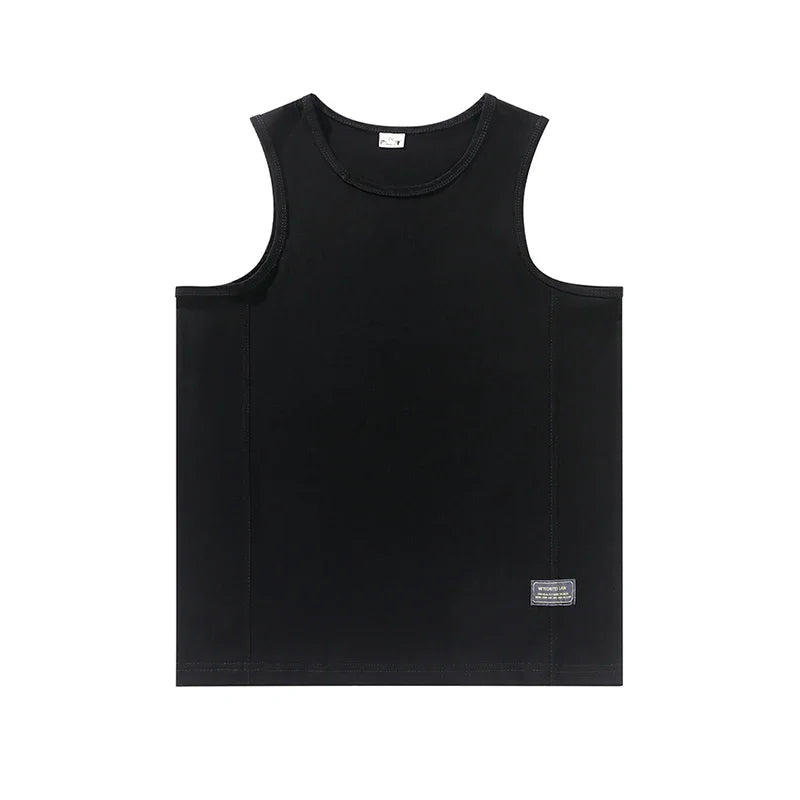 Bonsir Tank Tops Men All-match Basic Retro Japanese Style Unisex O-neck Sleeveless Solid Color Youthful Vitality Summer Loose Soft