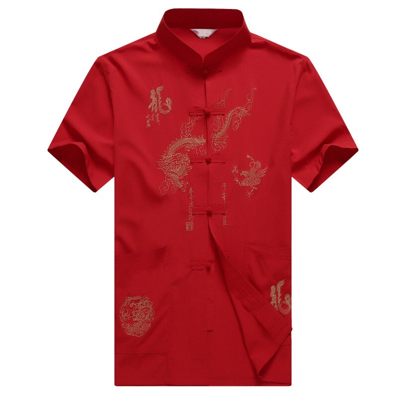 sanyamk Chinese Men Cotton Kung Fu Suit Embroidery Wu Shu Uniform Tai Chi Clothing Short Sleeve Shirt+Pant M L XL XXL XXXL MS013