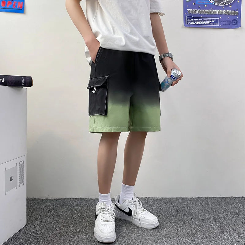 sanyamk - Men's Gradient Straight Shorts Summer New Fashion Loose Short Pants Male Streetwear Casual Shorts Green/Yellow/Blue/salmon pink