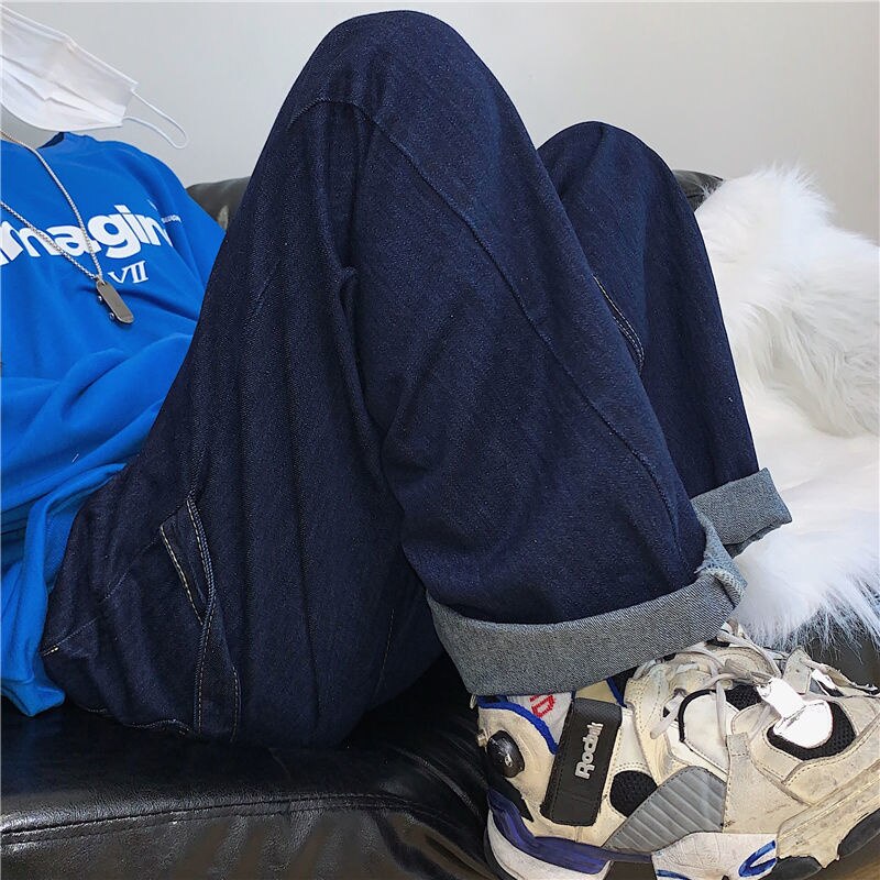 sanyamk Blue Baggy Jeans Men Fashion Casual Wide Leg Jeans Men Streetwear Korean Loose Hip Hop Straight Denim Pants Mens Trousers S-XL