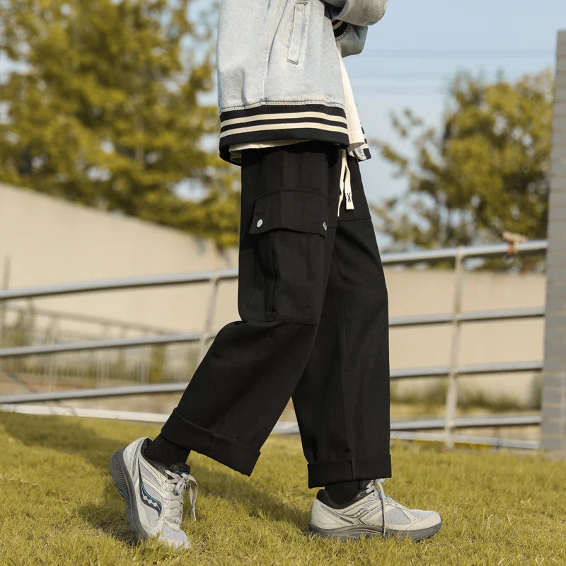 sanyamk - Casual Cargo Pants Men's Streetwear Vintage Trousers Hip-hop Overalls Fashion Loose Straight Wide Leg Pants Men