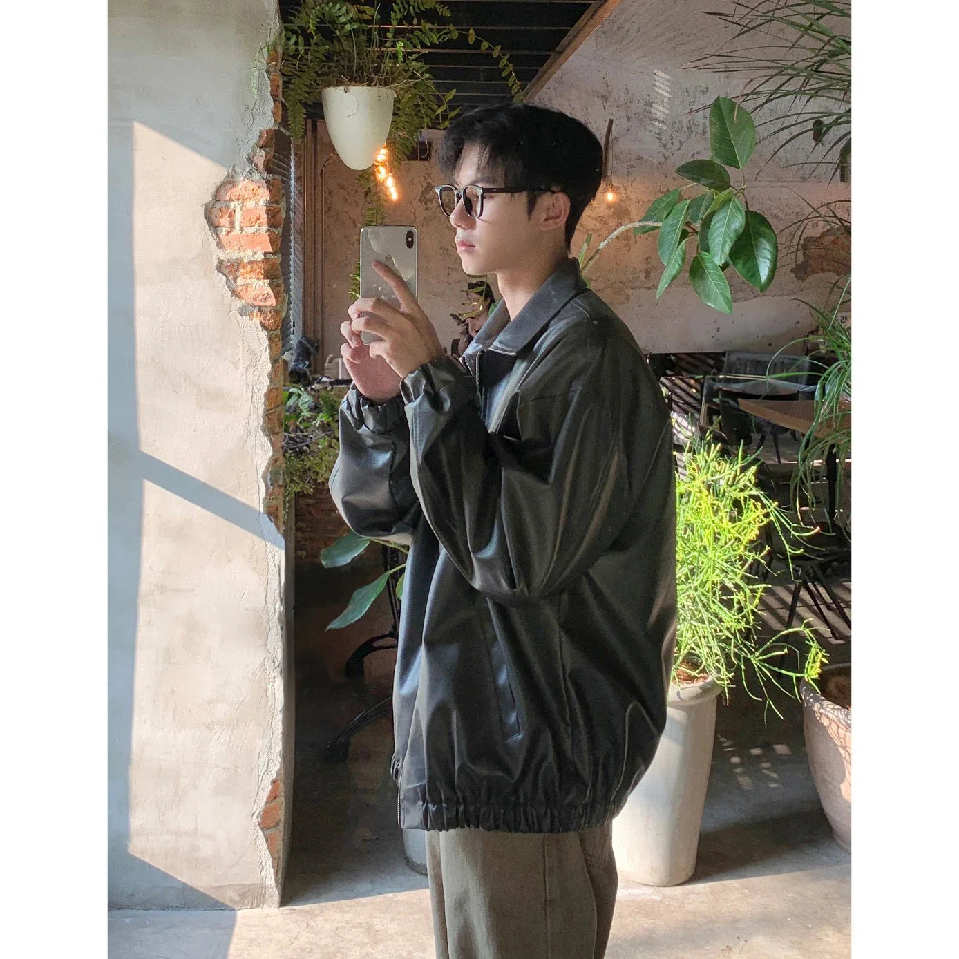 BONSIR - Autumn Vintage PU Leather Jacket Men Solid Collar Turn-down Collar Jackets Mens Biker Fashion Motorcycle Causal Coat 5XL-M