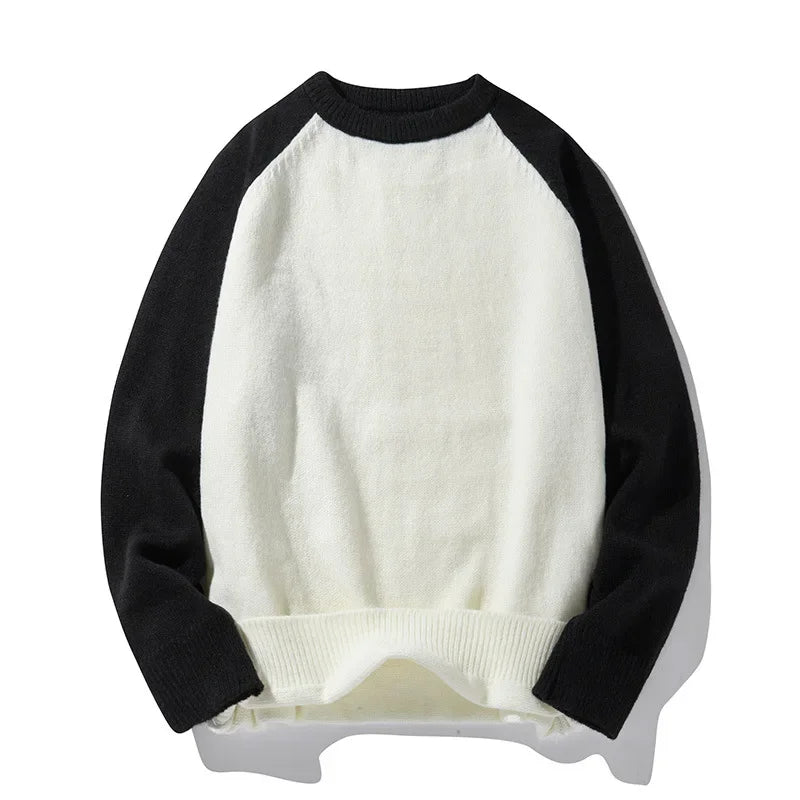 BONSIR - Crew Neck Sweater Men's Autumn and Winter Contrast Pullover Warm Bottom Shirt Casual Woolen Clothes Knitwear