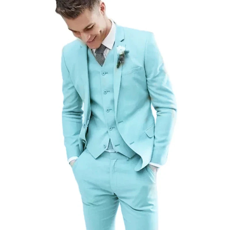 sanyamk Men Suits 3 Pieces Set Fashion Wedding Tuxedos Notched Lapel Groom Formal Wear Slim Fit Blazer Jacket Vest With Pants