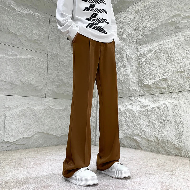 sanyamk Solid Color Suit Pants Men Fashion Society Mens Dress Pants Korean Loose Straight Flared Pants Mens Office Formal Trousers M-2XL