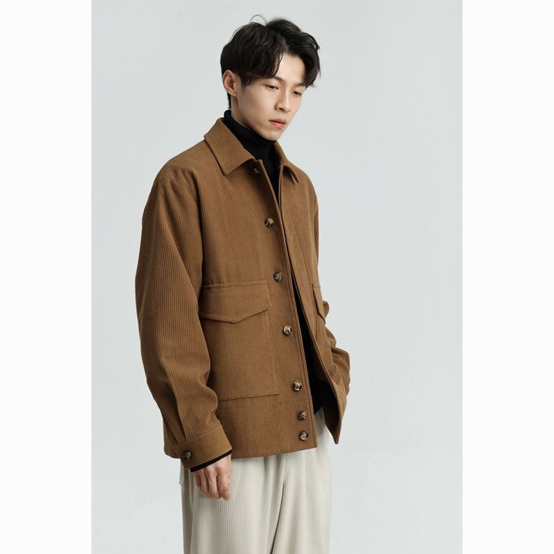 sanyamk Spring Autumn New Corduroy Casual Jacket Men's Retro All-match Student Korean Style Trendy Coat Men's Youth Outwear Black