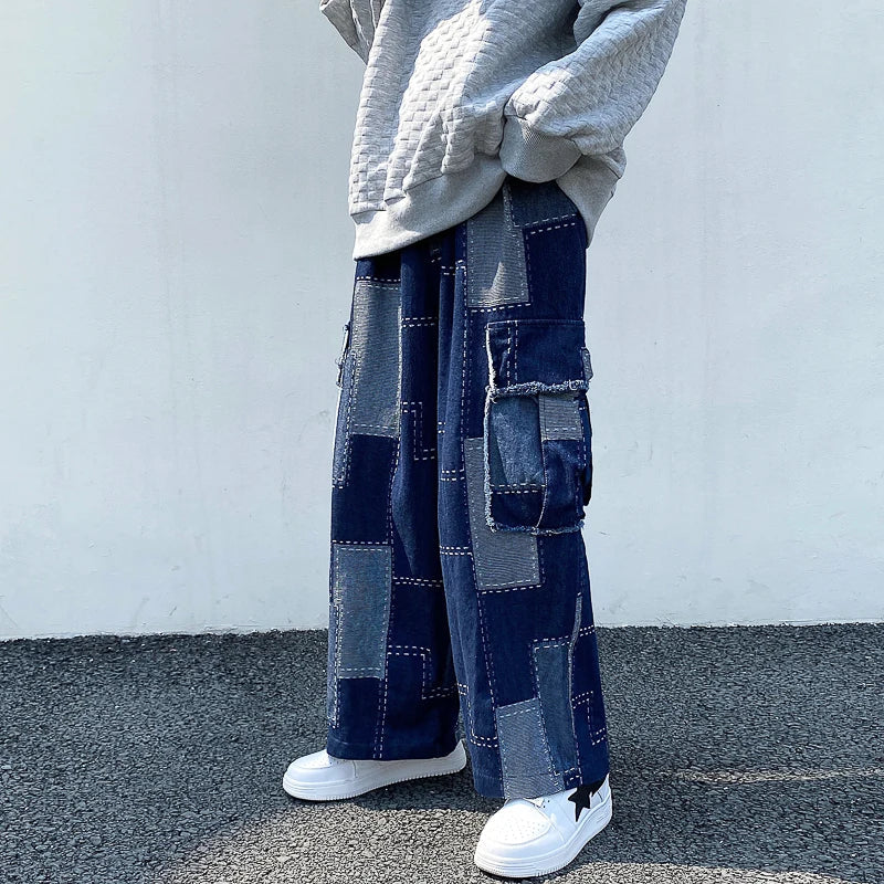 sanyamk Korean Fashion Loose Wide-leg Jeans Men‘s Hip Hop Trousers Harem Straight Pants Cargo Denim Jeans Street Baggy Casual Trousers