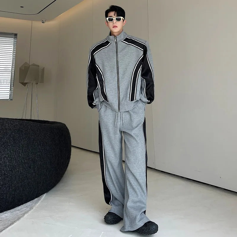 sanyamk Color Contrast Design Sweatshirt Men's Casual Splicing Korean Straight Pants Two-piece Sets Street High Fashion