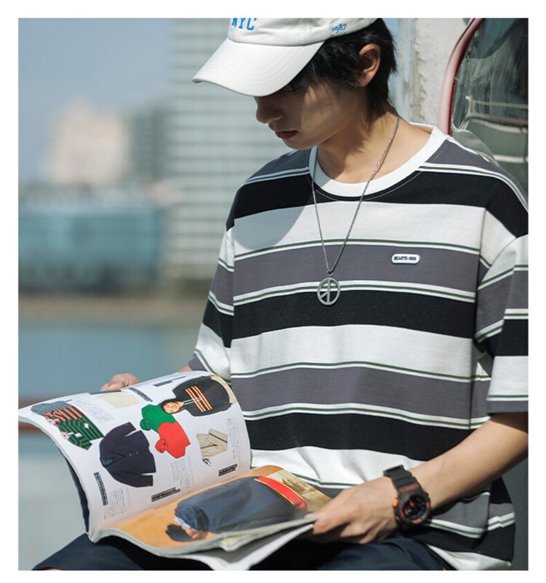 Bonsir Unisex Retro Striped t-Shirt hip hop Oversized Couple Aesthetic Harajuku Clothes Tee Punk Emo Top Urban Streetwear Y2k Top