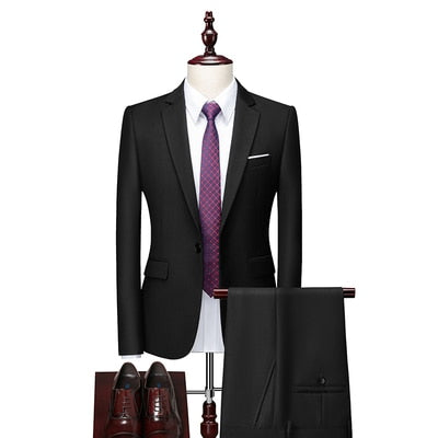 Men's Suit 2 Piece Set Blazers Pants Classic Business Gentleman Formal Groom Wedding Dress Plus Size High Quality Suit 6XL