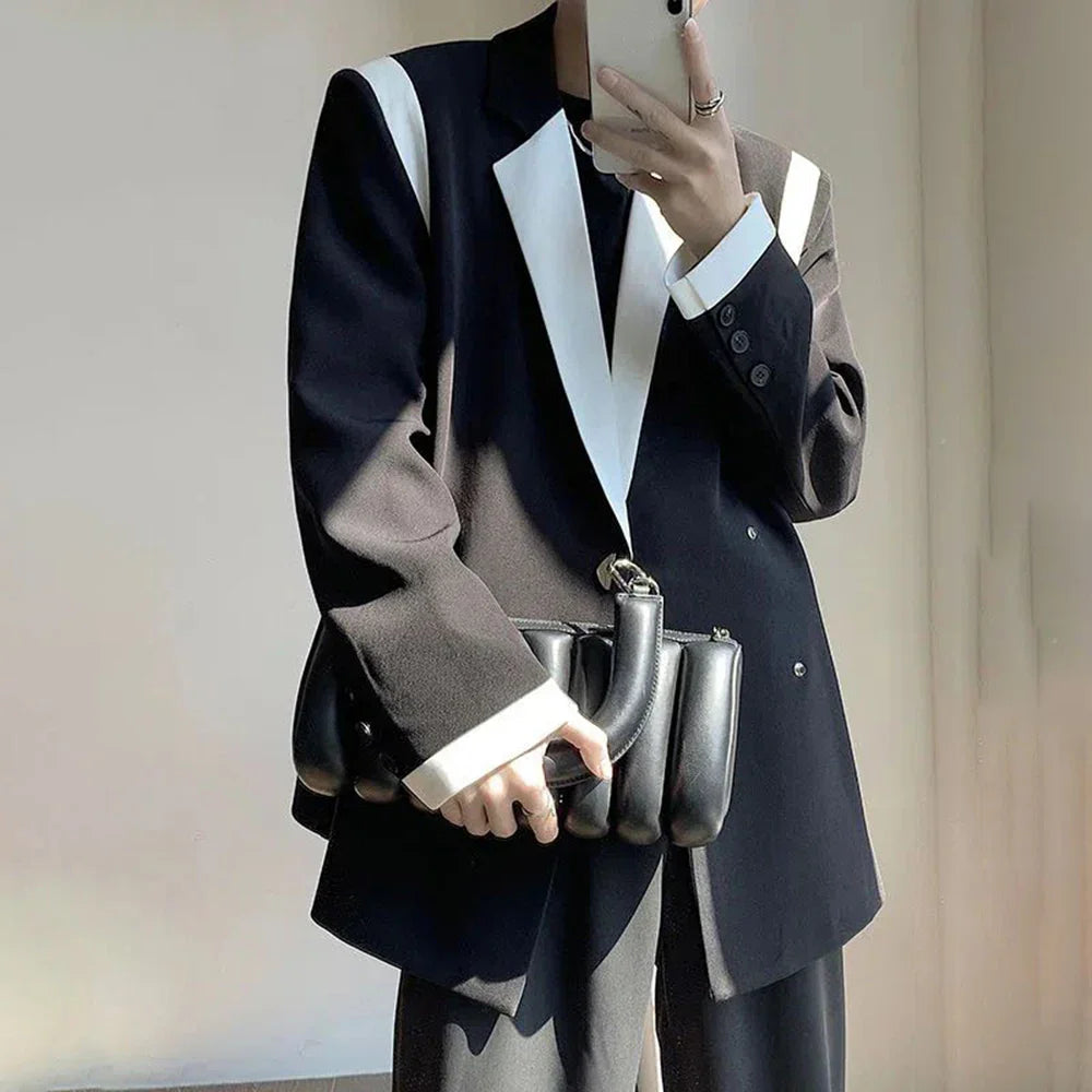 sanyamk Men Blazer Patchwork Lapel Long Sleeve Streewear Button Loose Csual Suits Korean 2024 Fashion Men Thin Coats M-2XL