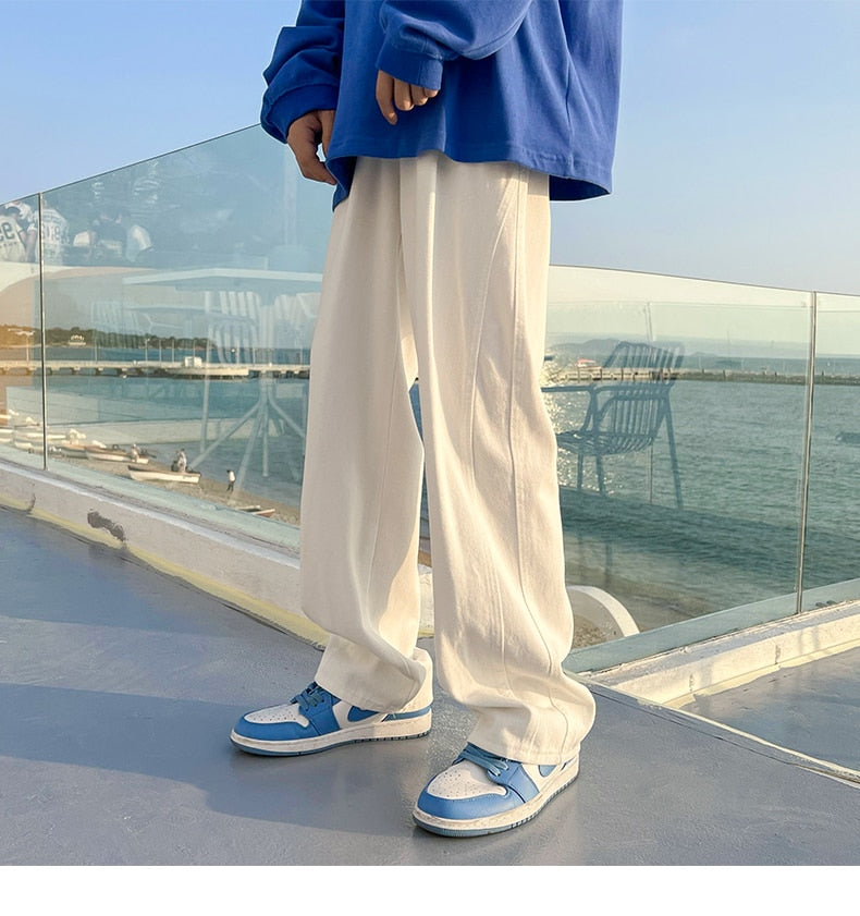 sanyamk Spring Summer New Casual Jeans Men Fashion Straight Loose Jean Pants Neutral Streetwear Solid All-match Wide-leg Trousers
