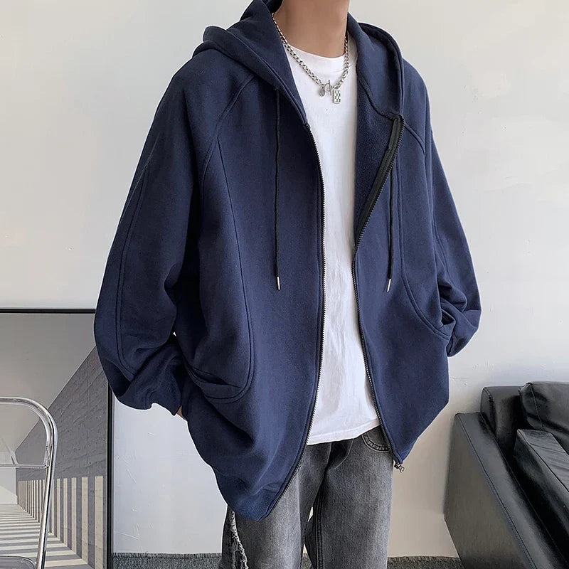 sanyamk - Harajuku Y2k Zip Up Hoodie Chic Korean Fashions Graphic Hooded Hoodies Sweatshirts Men Coffee Casual Loose Hoodie