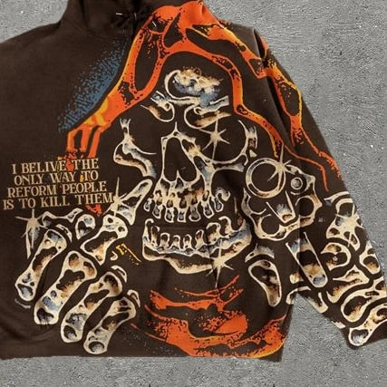 sanyamk - Streetwear Hoodies Y2K Men Women Clothes American Retro Skull Graphic Print Oversized Hoodies Sweatshirts Rock Pullover Hoodies