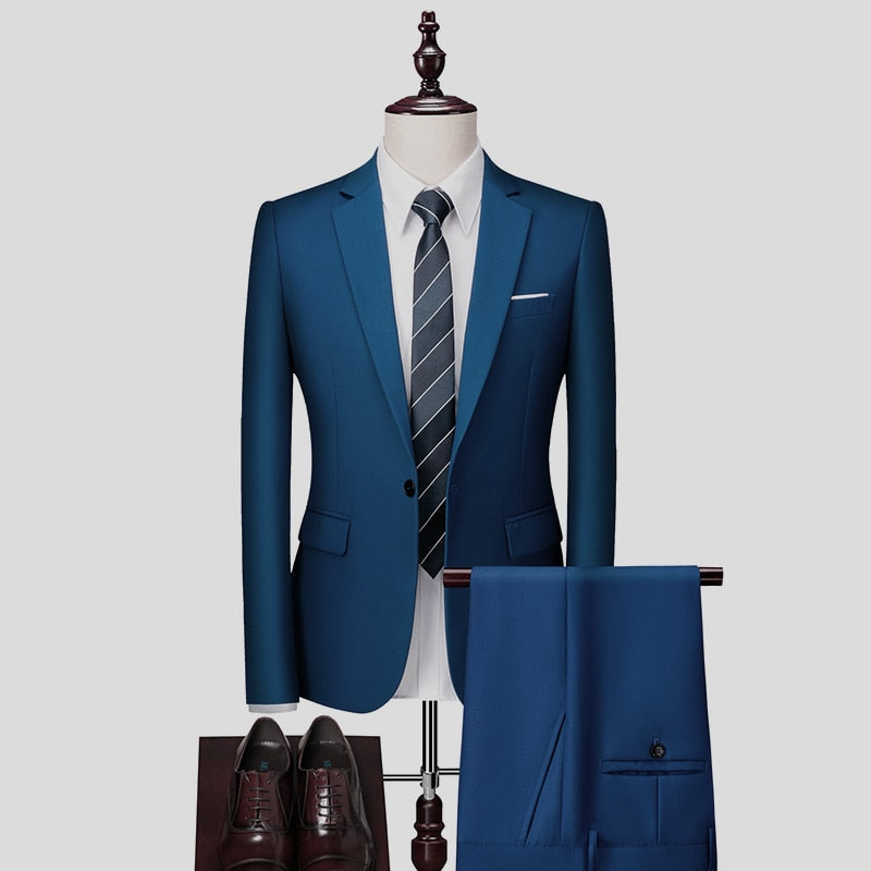Men's Suit 2 Piece Set Blazers Pants Classic Business Gentleman Formal Groom Wedding Dress Plus Size High Quality Suit 6XL