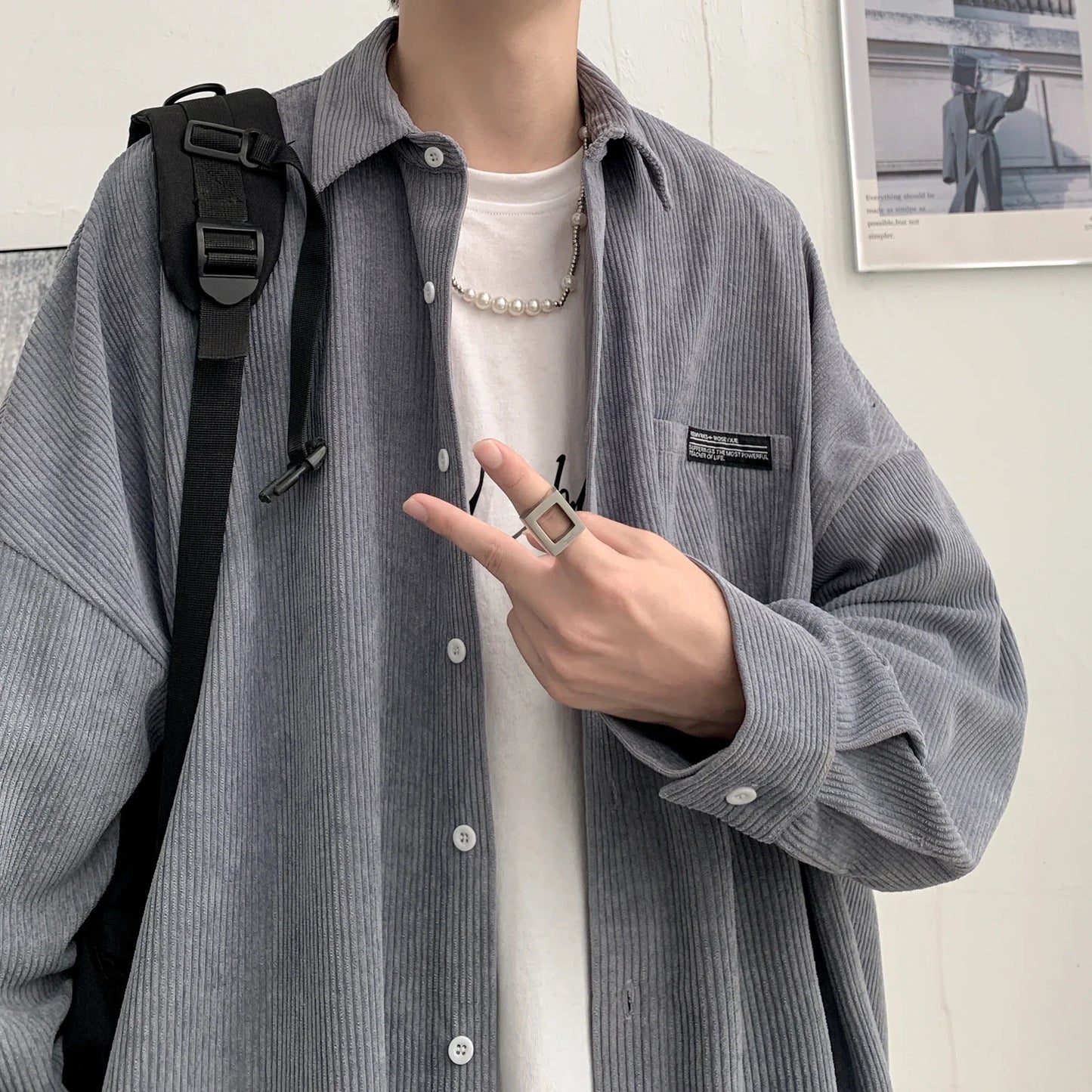 sanyamk - Mens Corduroy Shirts Streetwear Harajuku Japanese Style Oversize Unisex Blouses