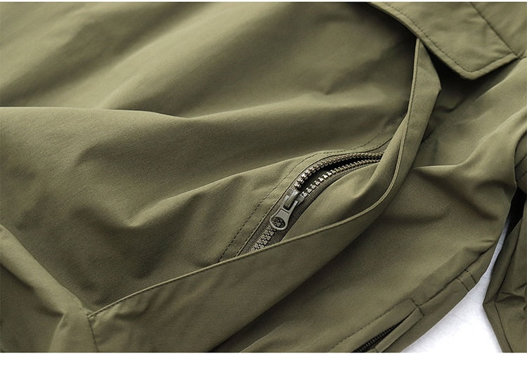 Bonsir Autumn Trekking Hooded Work Jacket Men's Windproof New Loose Half Zipper Stormsuit Outdoor Camping Hiking Riding Coat Tooling