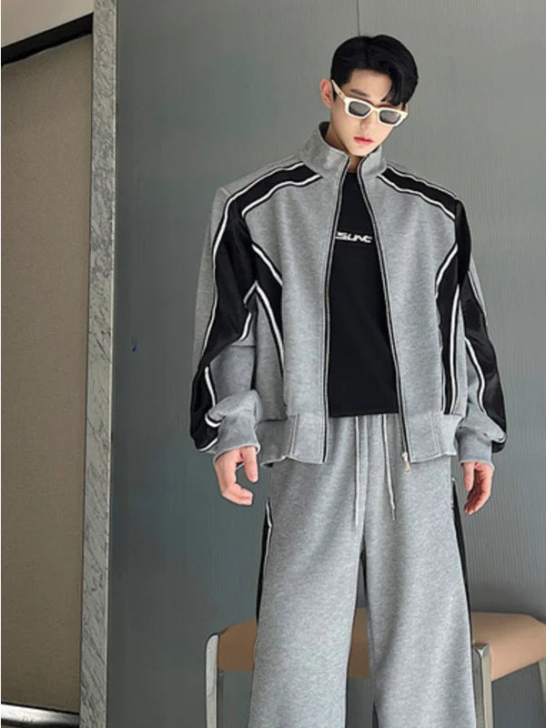 sanyamk Color Contrast Design Sweatshirt Men's Casual Splicing Korean Straight Pants Two-piece Sets Street High Fashion