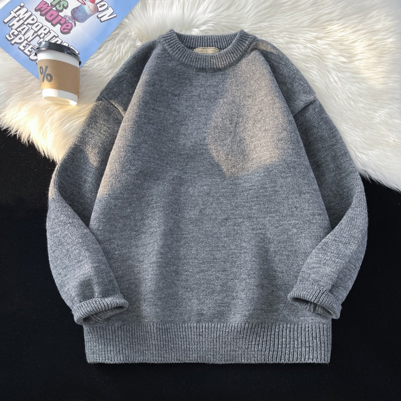 sanyamk Mens Solid Harajuku Warm Knitted Sweaters Pullover Men Vintage 15 Colors Winter Sweater Male Japanese Wool Sweater