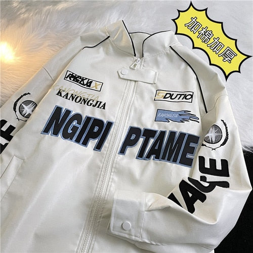 sanyamk American Embroidered Leather Jacket Men Pilot Motorcycle Suit New Fashion Casual Punk Harajuku Oversized Jacket Streetwear