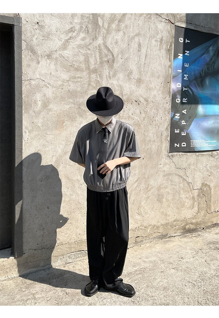 sanyamk Loose Short Sleeve Shirt Men Japan Korean Fashion Streetwear Casual Zipper Short Style Shirts and Blouses Male Vintage Shirts