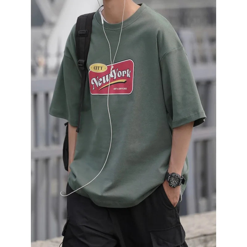sanyamk - Hot Selling New Summer T-shirts for Boys, Loose Print, Large Hong Kong Style Inner Layer, Short Sleeves