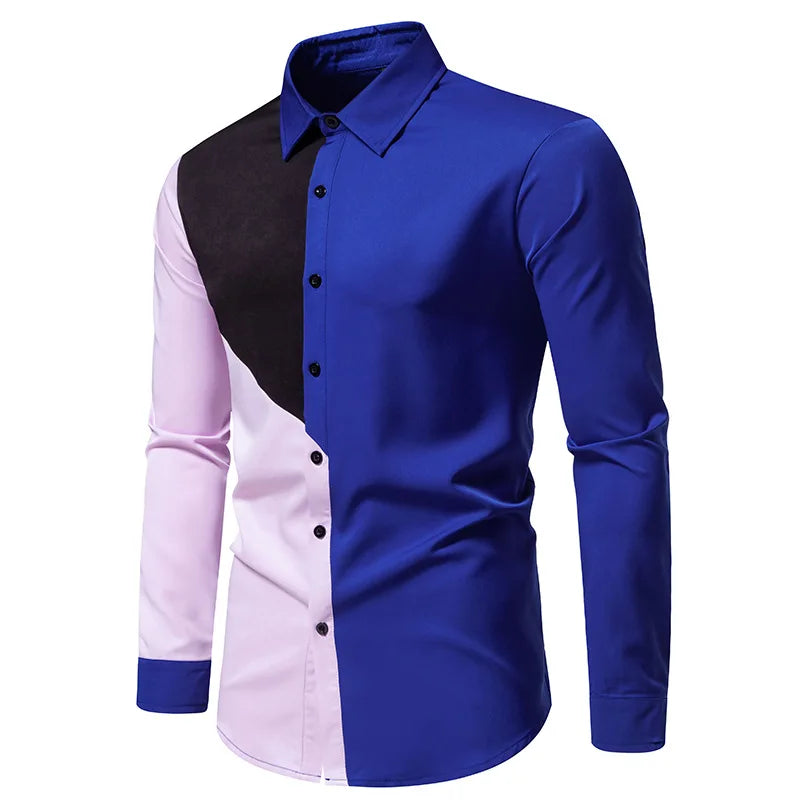 sanyamk - Autumn Foreign Trade New Men's Polo Collar Colored Long Sleeved Shirt European Casual Splicing Large Men's Shirt