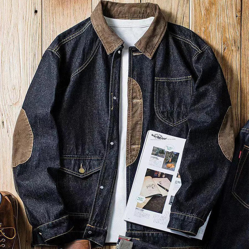sanyamk Vintage Denim Jackets Men Retro Cargo Jacket Coats Outerwear Coat for Men Distressed Streetwear Japanese Patchwork