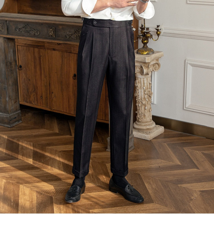 sanyamk High Waist Business Dress Pants Men Ankle Length Office Social Slim Fit Suit Pant Classic Streetwear Trousers Pantalones Hombre