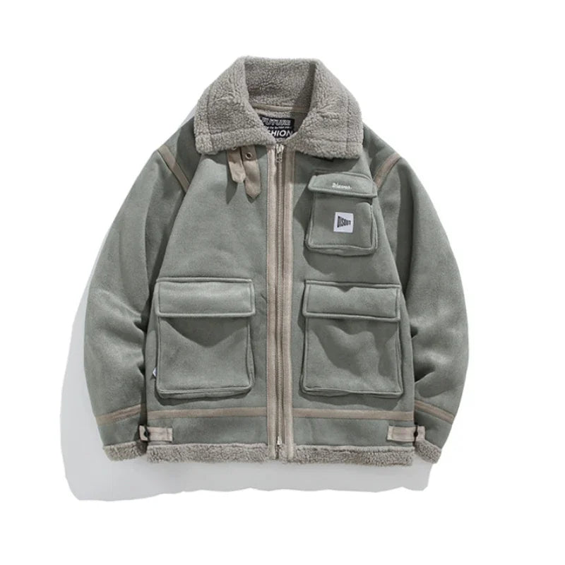 sanyamk Winter Leather and Fur Integrated Cotton Clothes Men Jackets Warm Coat Autumn Streetwear Harajuku New Korean Unisex Top Coat