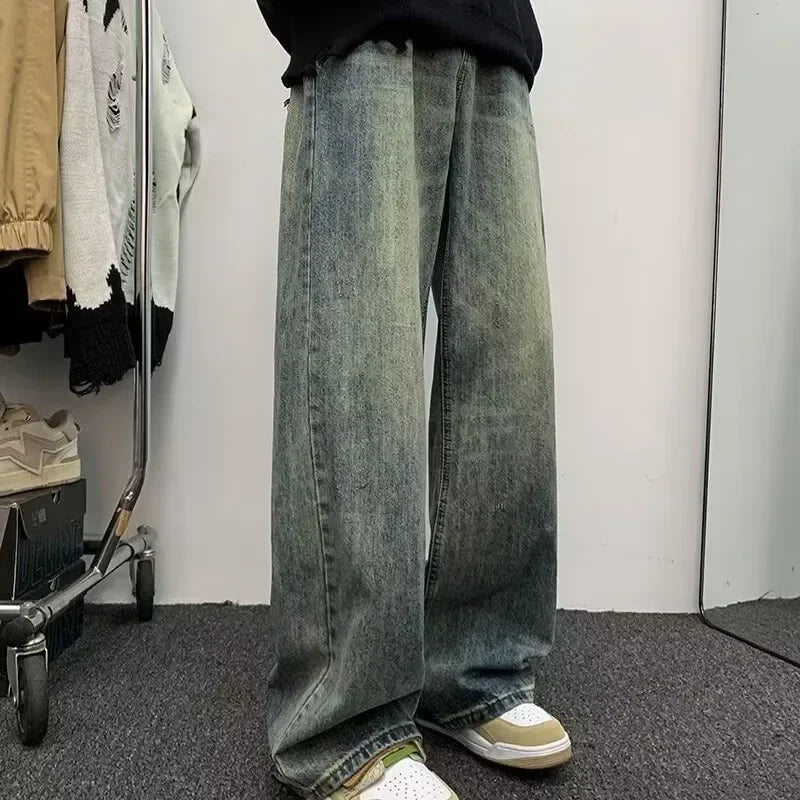 sanyamk American Style Gradient Jeans For Men Loose Fit Straight Leg High Street Trendy Brand Autumn Ins Fashion Long Pants Wide Leg