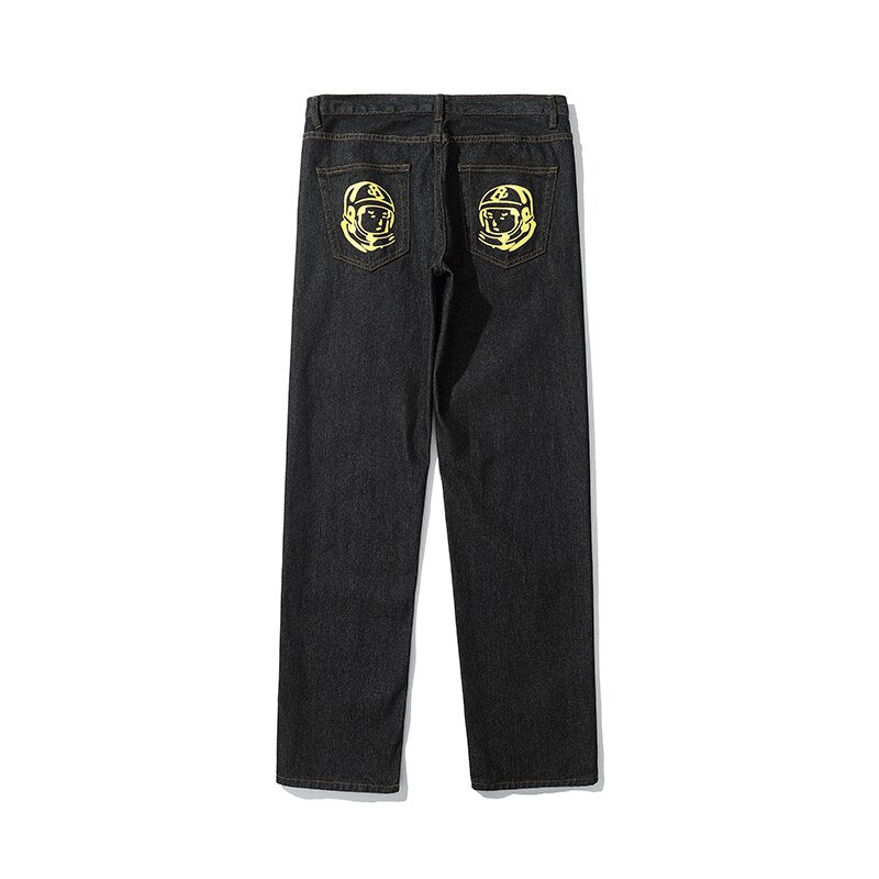 sanyamk Dog Print Straight Loose Jeans Mens Retro High Street Oversize Casual Denim Trousers Harajuku Washed Hip Hop Jean Pants