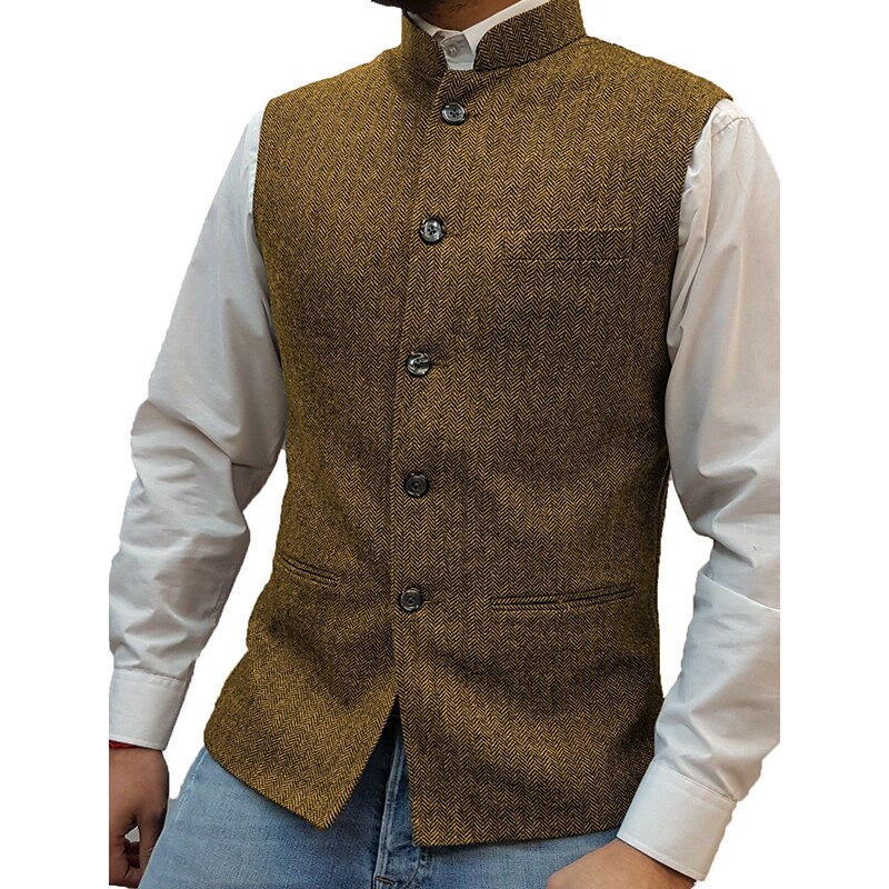 sanyamk Casual Sleeveless Single Breasted Vest Blazers Mens Vintage Solid Stand Collar Suit Cardigan Men Autumn Formal Fashion Outerwear