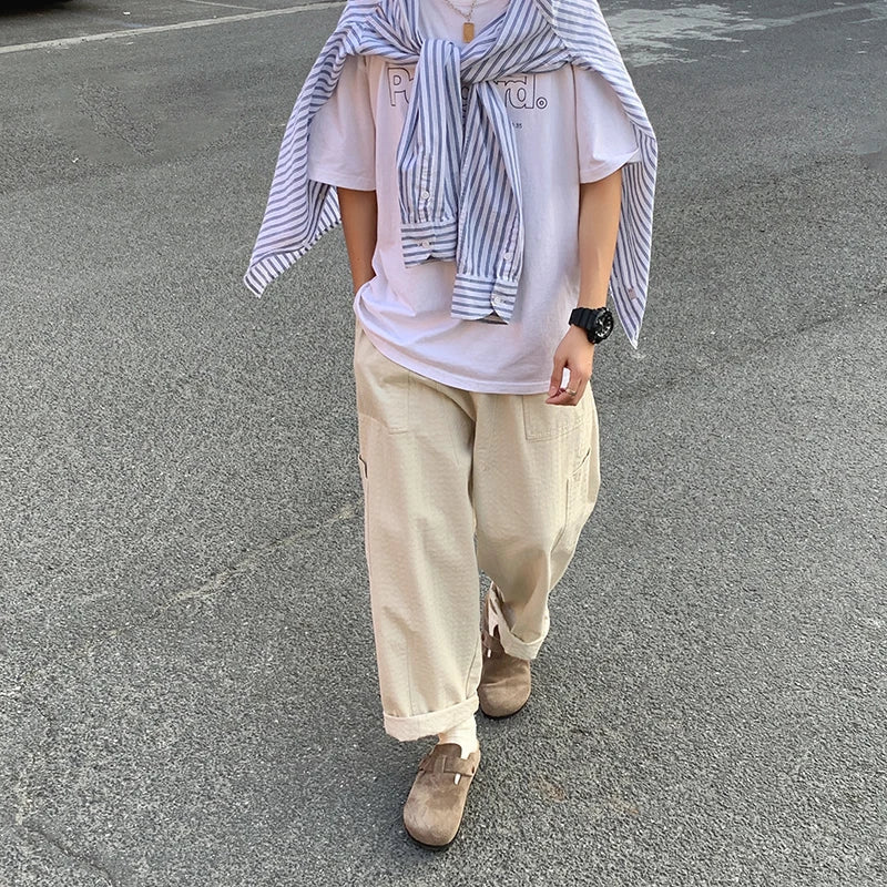sanyamk - Casual Pants Men Oversized Loose Cargo Pants Streetwear Japanese Style Harajuku Drawstring Hombre Tooling Trousers
