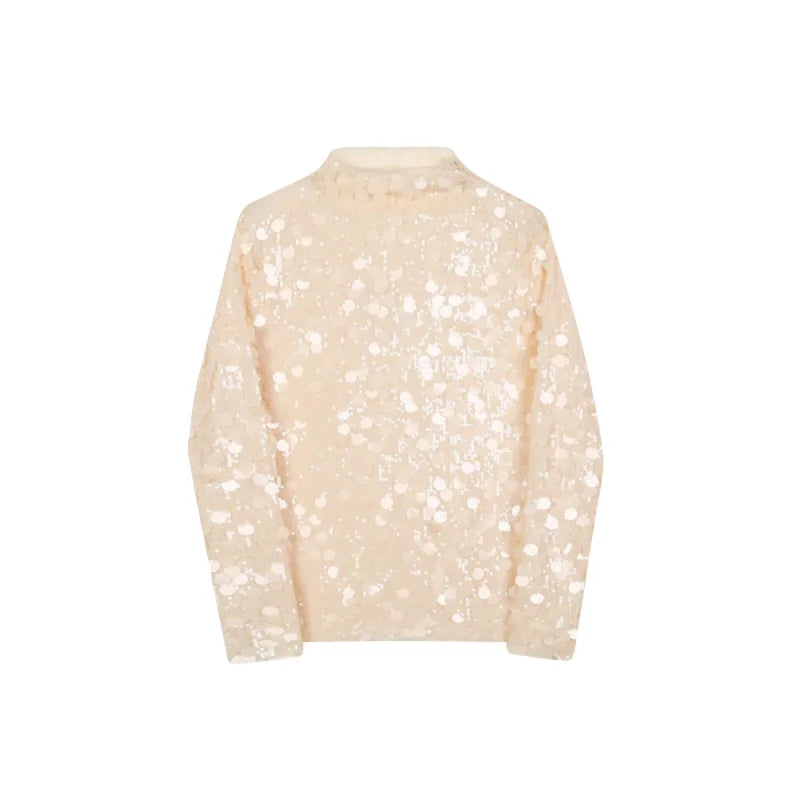 sanyamk - New Men's Spangly T-shirts Sequins Glitter Stand Collar Long Sleeve Skinny Tops Tees Stylish Party Clothing