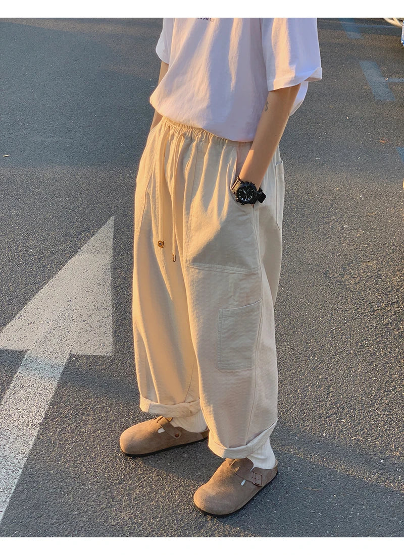sanyamk - Casual Pants Men Oversized Loose Cargo Pants Streetwear Japanese Style Harajuku Drawstring Hombre Tooling Trousers