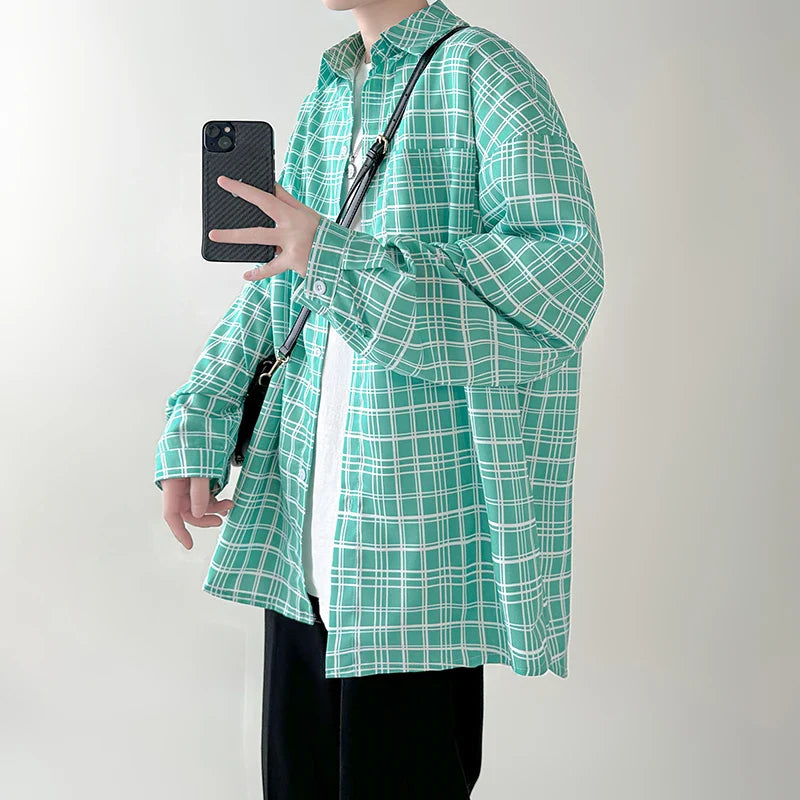 Bonsir 4 Colors Plaid Men Blouses Harajuku Checked Shirts Men High Quality Autumn New Oversize Streetwear Retro Men's Handsome Shirt