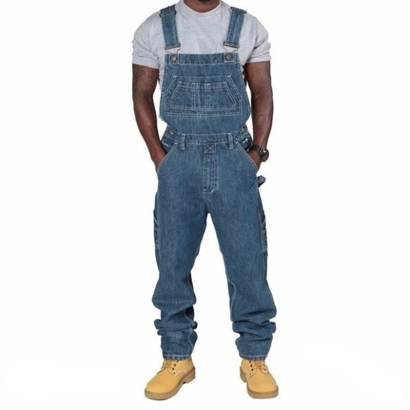 sanyamk Fashion Men Jeans New Suspenders Casual Multi-pocket Jeans Loose Pants Men Clothing Plus Size Overalls Trend Denim Pants