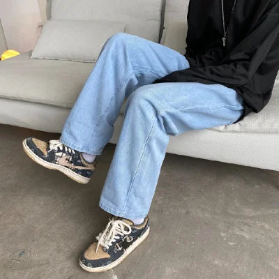 sanyamk New Men's Classic Loose Casual Jeans Student High Street Straight Stretch Blue Light Blue Black Jeans Men's Clothing