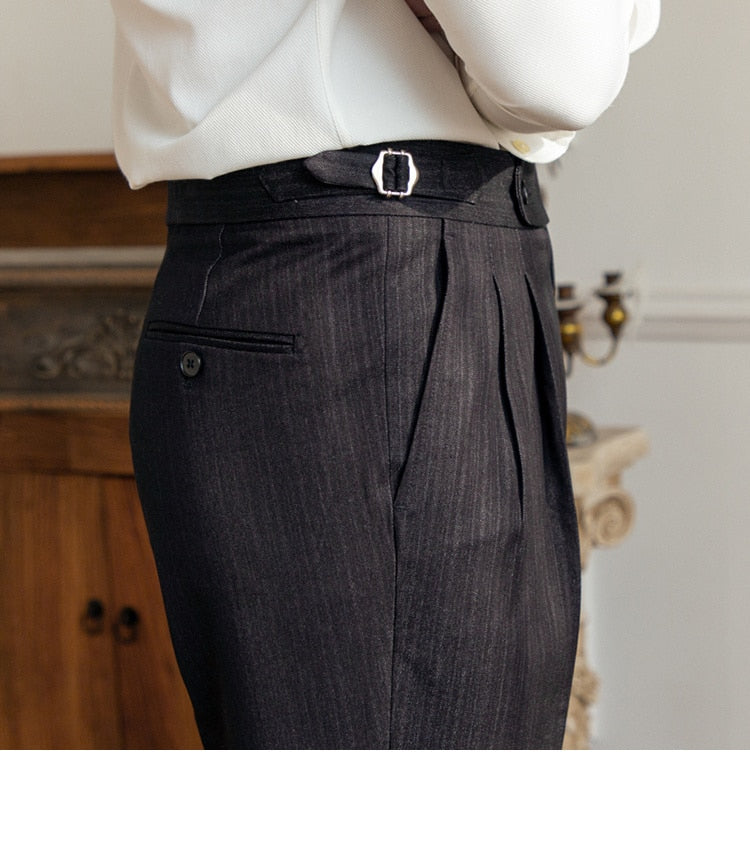 sanyamk High Waist Business Dress Pants Men Ankle Length Office Social Slim Fit Suit Pant Classic Streetwear Trousers Pantalones Hombre