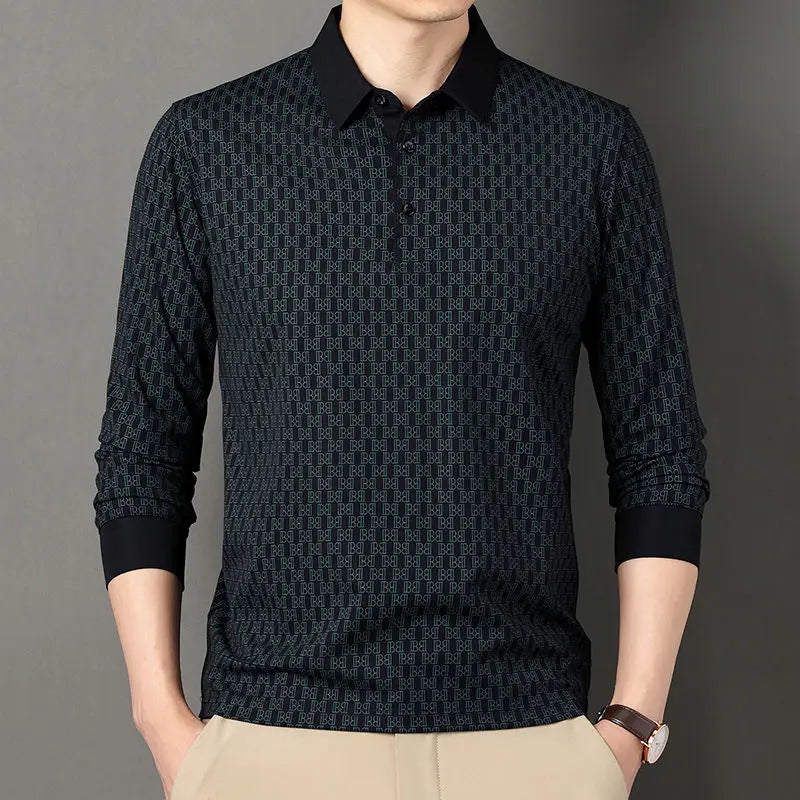 sanyamk - Autumn and Winter New Simplicity Versatile Commuter Men's Clothing Splice Button Polo Long Sleeve Solid Color POLO Shirt