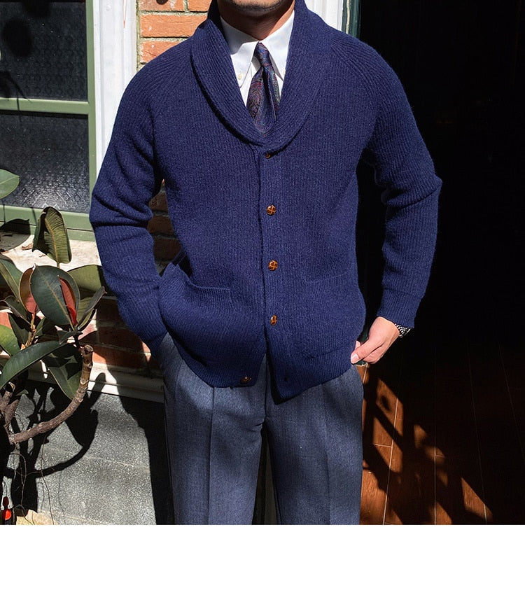 Bonsir Fall lapel Sweater Cardigan Men Knitting Pocket Sweaters Winter Warm Coat Men Single Breasted Top Cardigan Sexy Pleated Sweater
