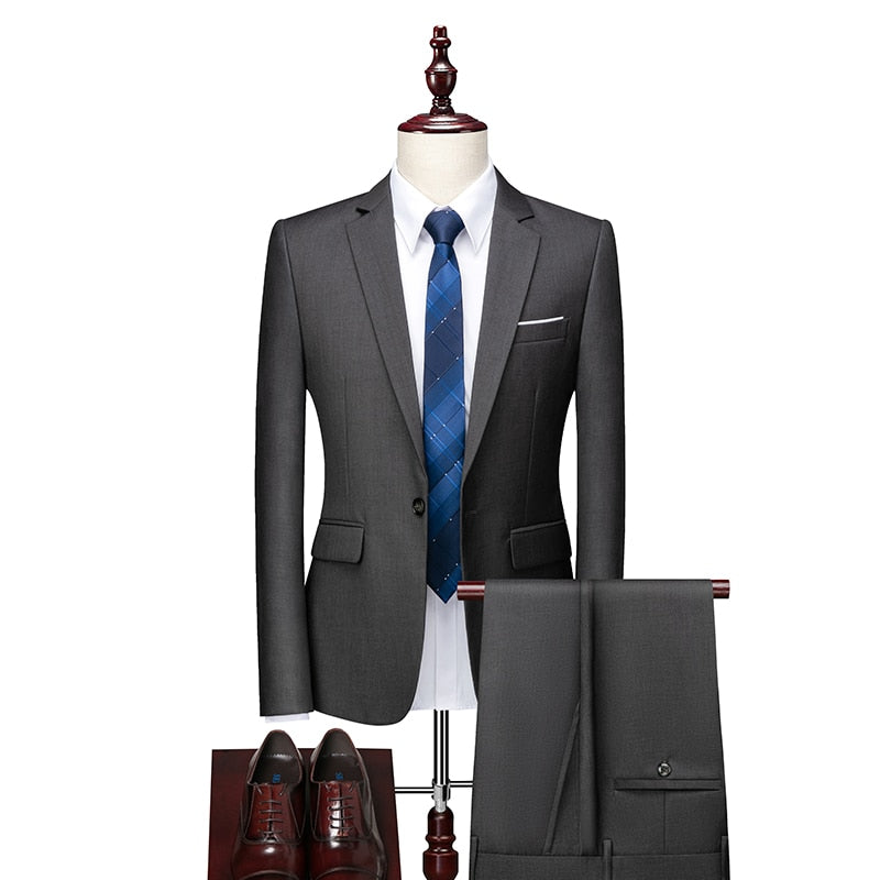 Men's Suit 2 Piece Set Blazers Pants Classic Business Gentleman Formal Groom Wedding Dress Plus Size High Quality Suit 6XL
