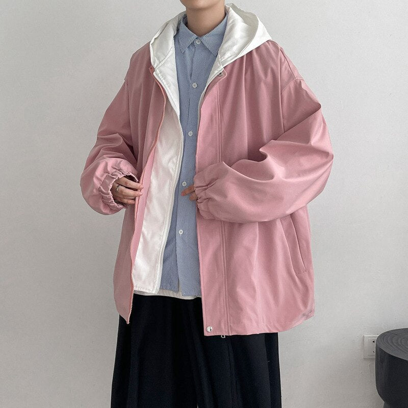 sanyamk Autumn 3 Color Hooded Jacket Men Fashion Oversized Casual Track Jackets Mens Streetwear Hip Hop Loose Bomber Jacket Men M-5XL